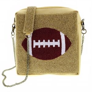 NWT Beaded Gold Football Gameday Purse/Bag Glitter Shiny Brown Chain Crossbody
